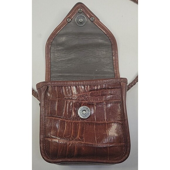 Brighton Brown Crocodile Embossed Woven Leather Small Crossbody Purse Vintage - Picture 6 of 12